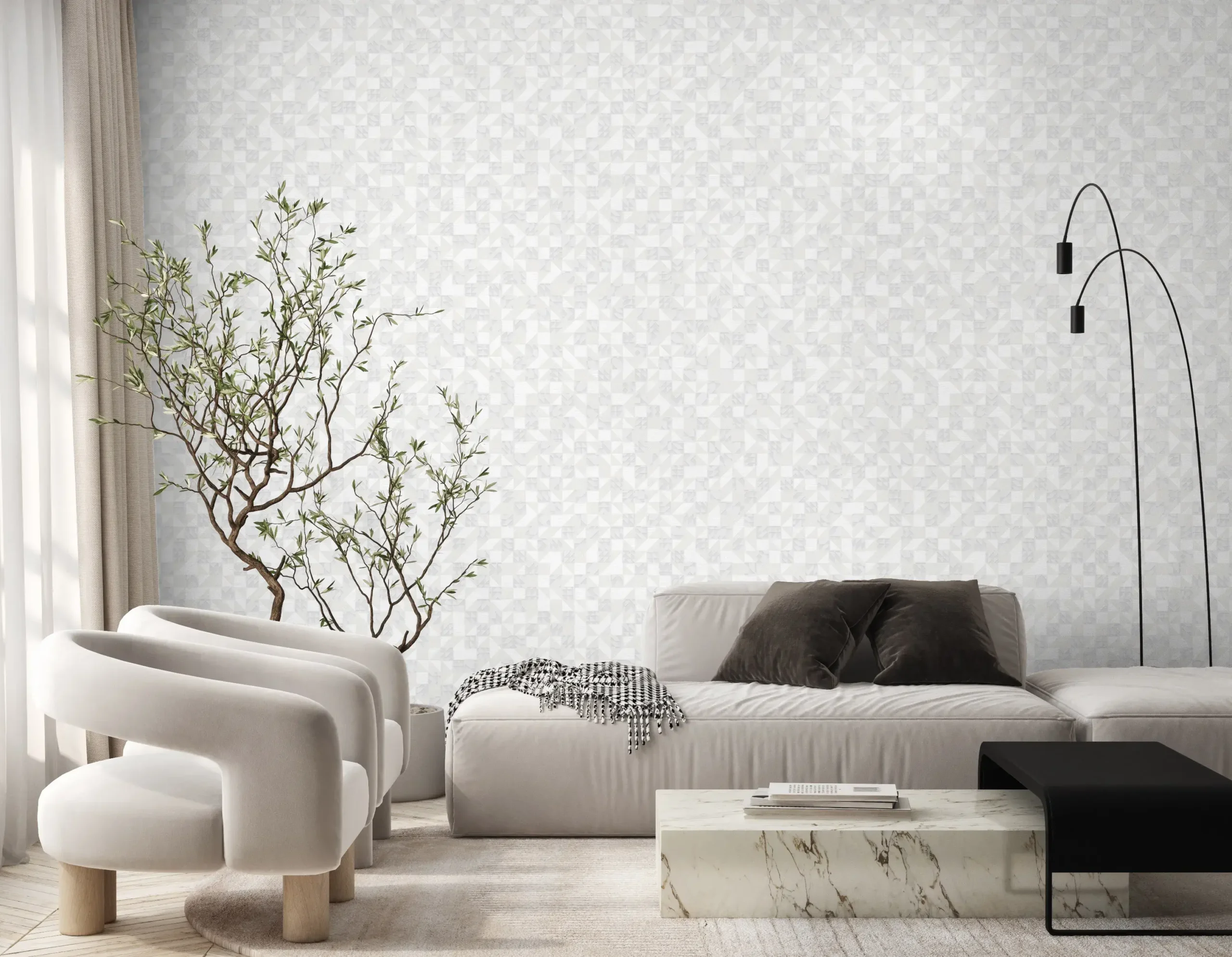 White Embossed Wallpaper – Luminous Neutrality (24106-1)